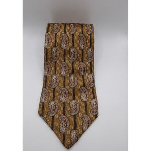 XMI for Nordstrom Men's Silk Tie Paisley Pattern Gold Brown Blue Hand Sewn USA